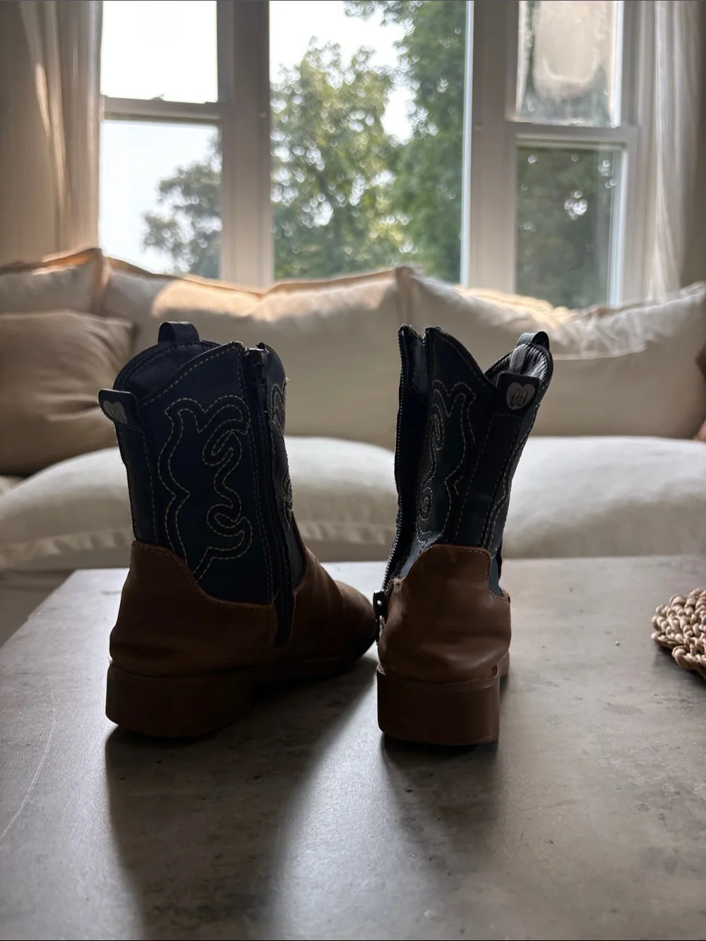 Kids Two-Tone Brown and Black Western Zip Boots